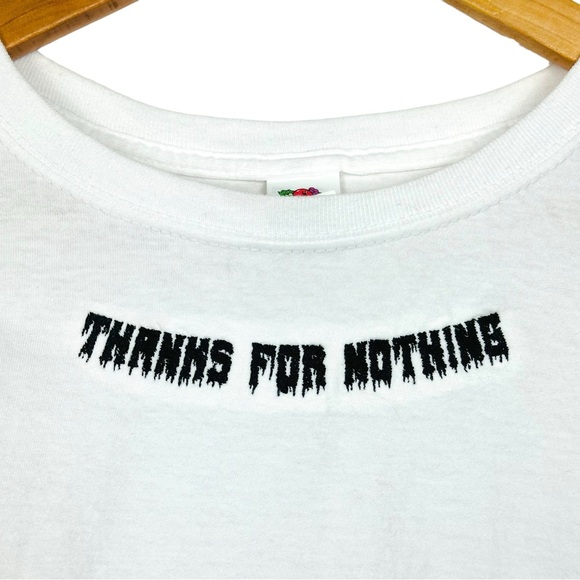 Thanks For Nothing Funny Graphic Boxy Crop Upcycled Distressed Short Sleeve Tee - Picture 5 of 10